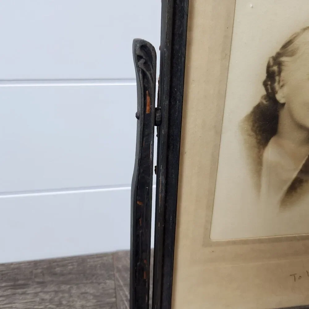 Antique Art Deco Wood Tabletop Swivel Swing Tilt Picture Frame with Photo Signed